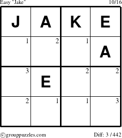 The grouppuzzles.com Easy Jake puzzle for  with the first 3 steps marked