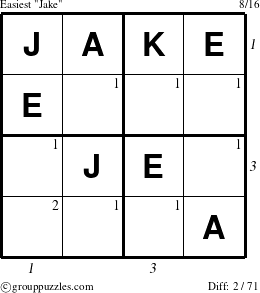 The grouppuzzles.com Easiest Jake puzzle for  with all 2 steps marked