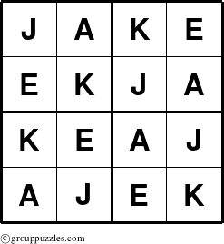 The grouppuzzles.com Answer grid for the Jake puzzle for 