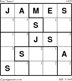 The grouppuzzles.com Easy James puzzle for  with the first 3 steps marked