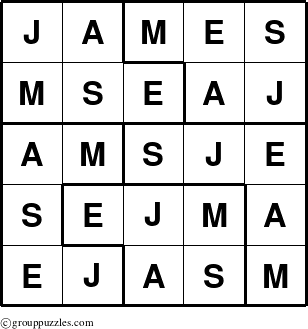The grouppuzzles.com Answer grid for the James puzzle for 