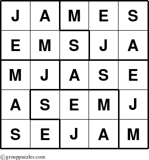 The grouppuzzles.com Answer grid for the James puzzle for 