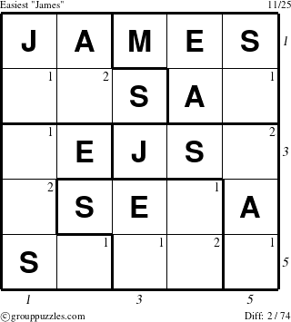 The grouppuzzles.com Easiest James puzzle for  with all 2 steps marked