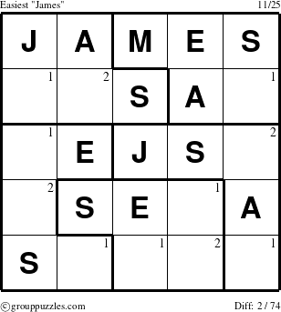 The grouppuzzles.com Easiest James puzzle for  with the first 2 steps marked
