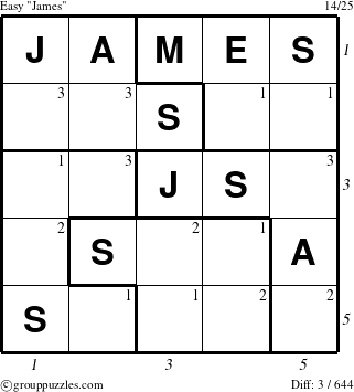 The grouppuzzles.com Easy James puzzle for  with all 3 steps marked