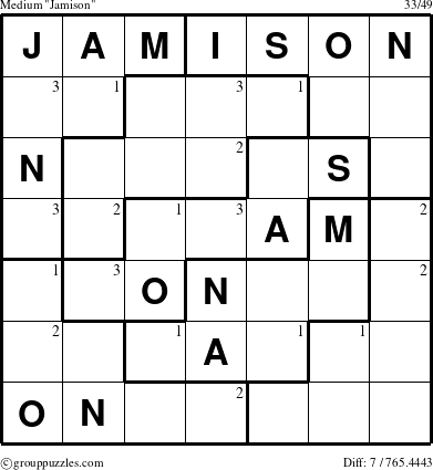 The grouppuzzles.com Medium Jamison puzzle for  with the first 3 steps marked