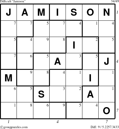 The grouppuzzles.com Difficult Jamison puzzle for  with all 9 steps marked
