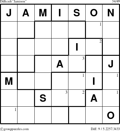 The grouppuzzles.com Difficult Jamison puzzle for  with the first 3 steps marked