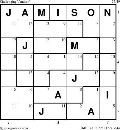 The grouppuzzles.com Challenging Jamison puzzle for  with all 14 steps marked
