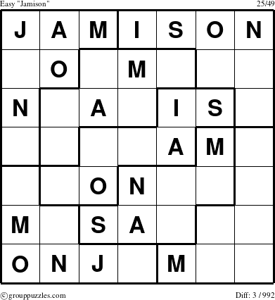 The grouppuzzles.com Easy Jamison puzzle for 