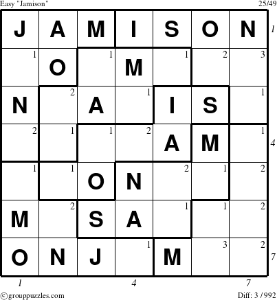 The grouppuzzles.com Easy Jamison puzzle for  with all 3 steps marked