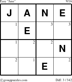 The grouppuzzles.com Easy Jane puzzle for  with the first 3 steps marked