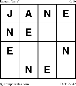 The grouppuzzles.com Easiest Jane puzzle for 