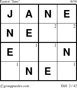 The grouppuzzles.com Easiest Jane puzzle for  with the first 2 steps marked