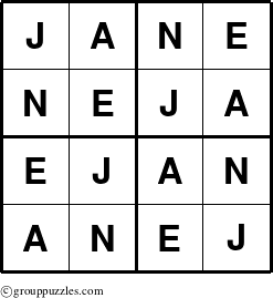 The grouppuzzles.com Answer grid for the Jane puzzle for 