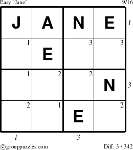The grouppuzzles.com Easy Jane puzzle for  with all 3 steps marked