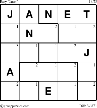 The grouppuzzles.com Easy Janet puzzle for  with the first 3 steps marked