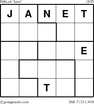 The grouppuzzles.com Difficult Janet puzzle for 