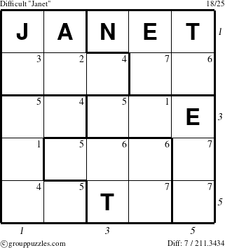 The grouppuzzles.com Difficult Janet puzzle for  with all 7 steps marked