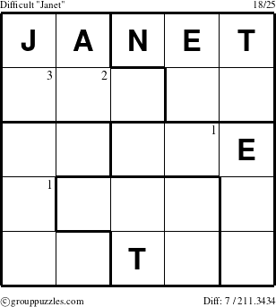 The grouppuzzles.com Difficult Janet puzzle for  with the first 3 steps marked