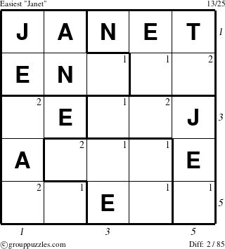 The grouppuzzles.com Easiest Janet puzzle for  with all 2 steps marked