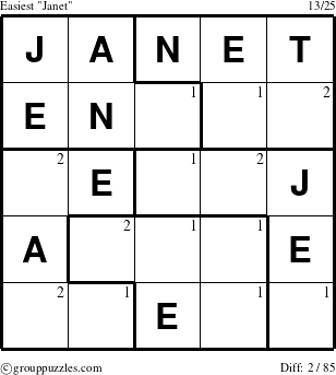 The grouppuzzles.com Easiest Janet puzzle for  with the first 2 steps marked