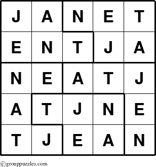 The grouppuzzles.com Answer grid for the Janet puzzle for 