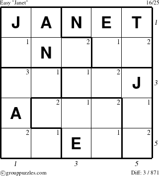 The grouppuzzles.com Easy Janet puzzle for  with all 3 steps marked