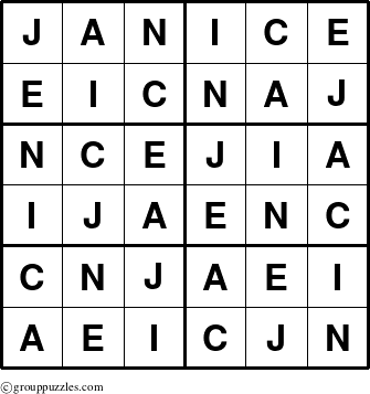The grouppuzzles.com Answer grid for the Janice puzzle for 