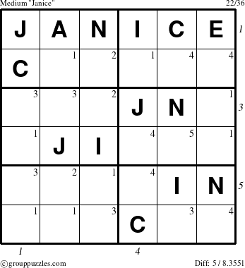 The grouppuzzles.com Medium Janice puzzle for  with all 5 steps marked