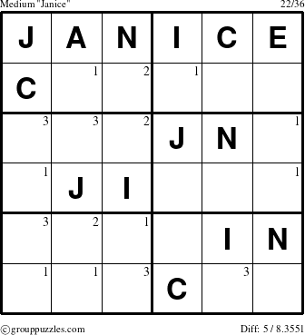 The grouppuzzles.com Medium Janice puzzle for  with the first 3 steps marked