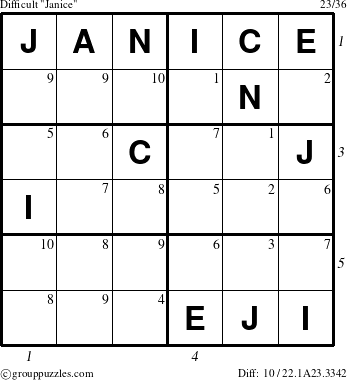 The grouppuzzles.com Difficult Janice puzzle for  with all 10 steps marked
