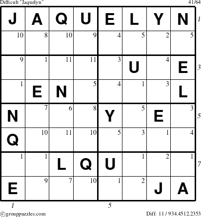 The grouppuzzles.com Difficult Jaquelyn puzzle for  with all 11 steps marked
