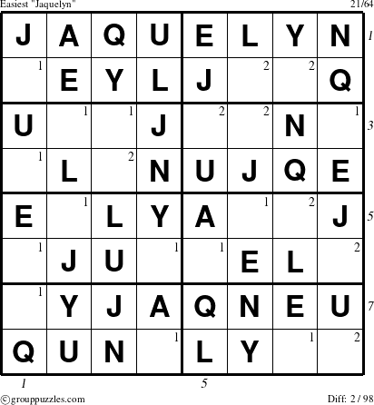 The grouppuzzles.com Easiest Jaquelyn puzzle for  with all 2 steps marked