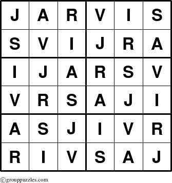 The grouppuzzles.com Answer grid for the Jarvis puzzle for 