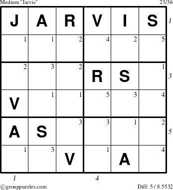 The grouppuzzles.com Medium Jarvis puzzle for  with all 5 steps marked