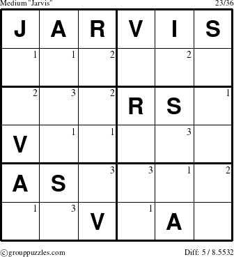 The grouppuzzles.com Medium Jarvis puzzle for  with the first 3 steps marked