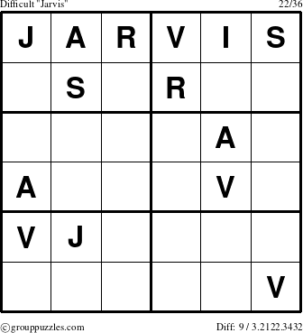 The grouppuzzles.com Difficult Jarvis puzzle for 