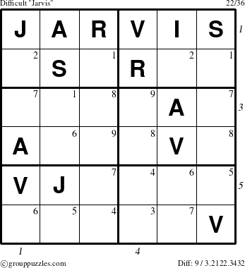 The grouppuzzles.com Difficult Jarvis puzzle for  with all 9 steps marked