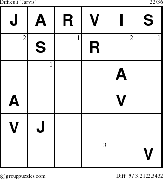 The grouppuzzles.com Difficult Jarvis puzzle for  with the first 3 steps marked