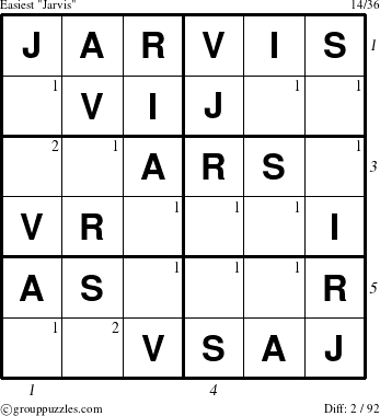 The grouppuzzles.com Easiest Jarvis puzzle for , suitable for printing, with all 2 steps marked