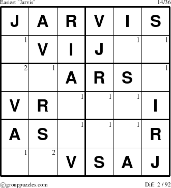 The grouppuzzles.com Easiest Jarvis puzzle for  with the first 2 steps marked