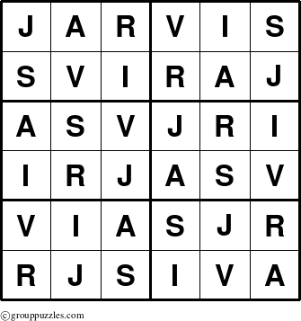 The grouppuzzles.com Answer grid for the Jarvis puzzle for 