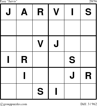 The grouppuzzles.com Easy Jarvis puzzle for 