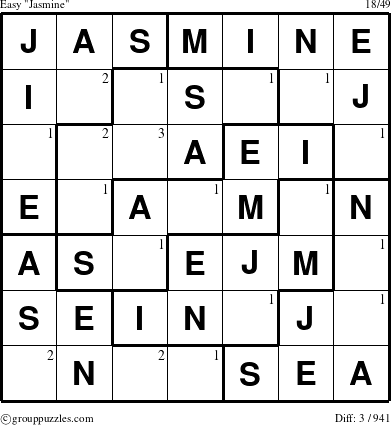 The grouppuzzles.com Easy Jasmine puzzle for  with the first 3 steps marked
