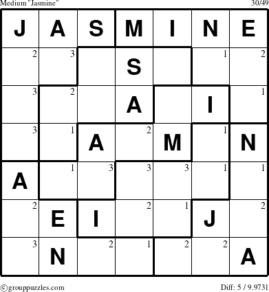 The grouppuzzles.com Medium Jasmine puzzle for  with the first 3 steps marked