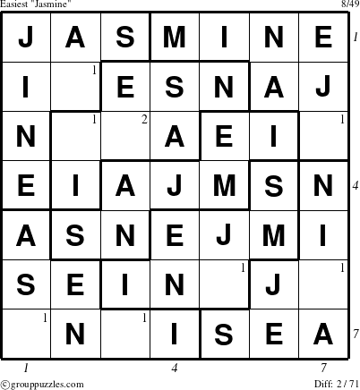 The grouppuzzles.com Easiest Jasmine puzzle for  with all 2 steps marked