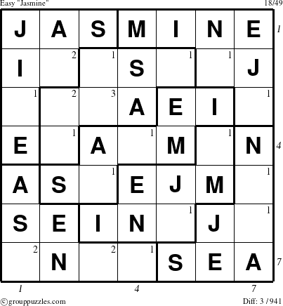 The grouppuzzles.com Easy Jasmine puzzle for  with all 3 steps marked