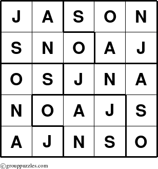 The grouppuzzles.com Answer grid for the Jason puzzle for 