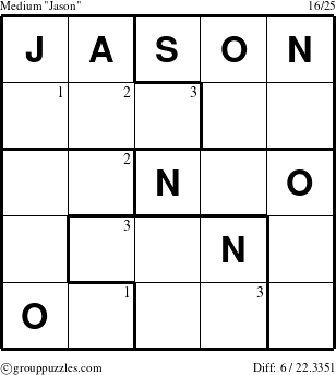 The grouppuzzles.com Medium Jason puzzle for  with the first 3 steps marked